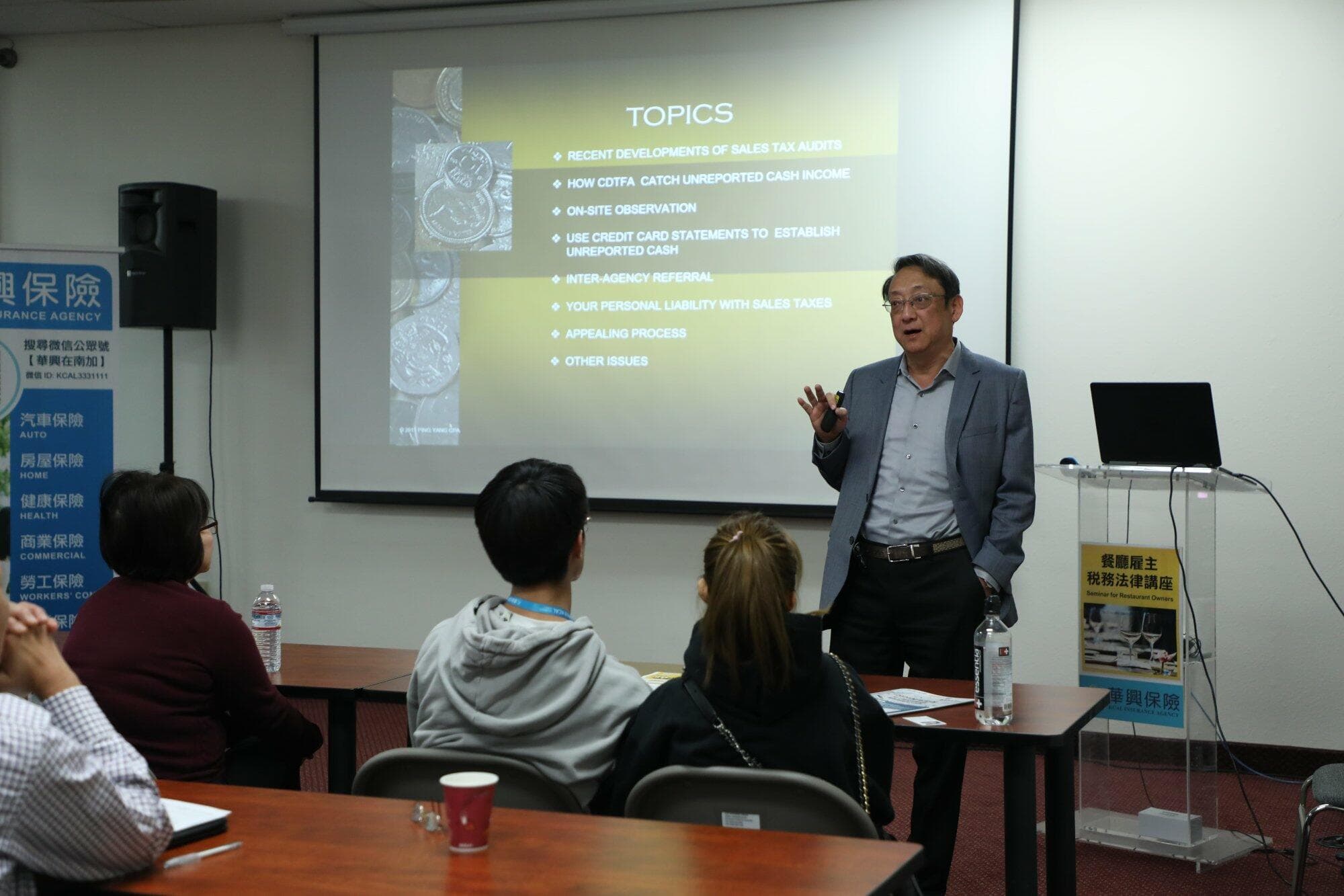 CPA Ping Yang presents on tax topics for restaurant owners